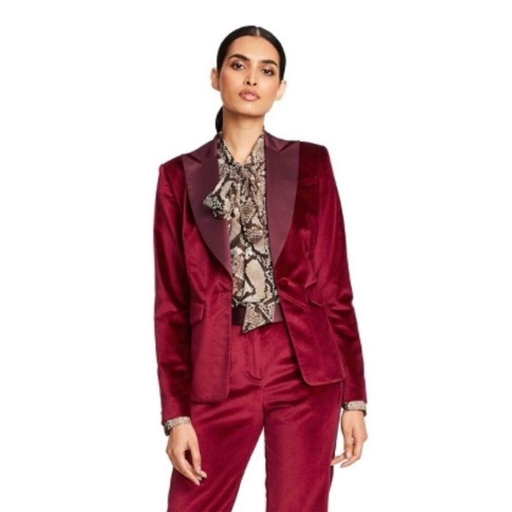 NWT Altuzarra Velvet‎ Contrast Satin Tuxedo Blazer Red Old Money Women XS
